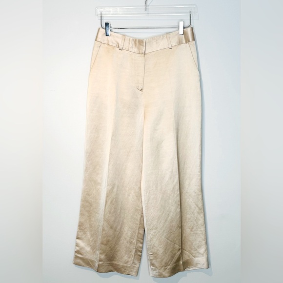 Diane Von Furstenberg Wide Leg Satin Linen Blend Champagne Pants Size 8 - Picture 1 of 13